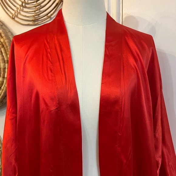 Vintage Dragon Phoenix Embroidered Kimono Robe Red Satin Asian Lounge OS - Picture 10 of 10